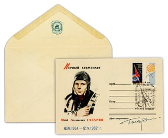 Yuri Gagarin Signed 1st Anniversary Of 1st Human Space Flight Soviet Postal Cover