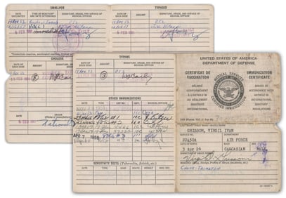 Virgil Gus Grissom's Signed Military Immunization Card, WWII to Just Before Mercury 7 Flight