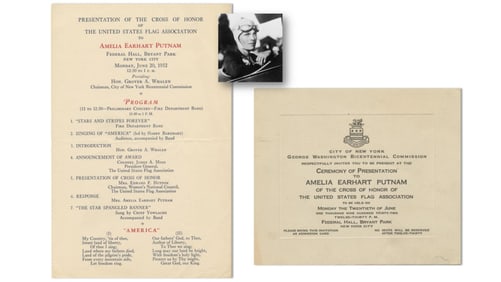 Amelia Earhart Rare Program & Invitation to Presentation of the Cross of Honor
