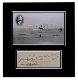 Orville Wright Signed Check, Matted & Displayed