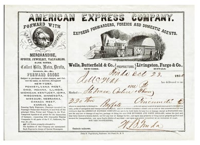American Express Company Decorative Waybill for Transport of Goods to Buffalo