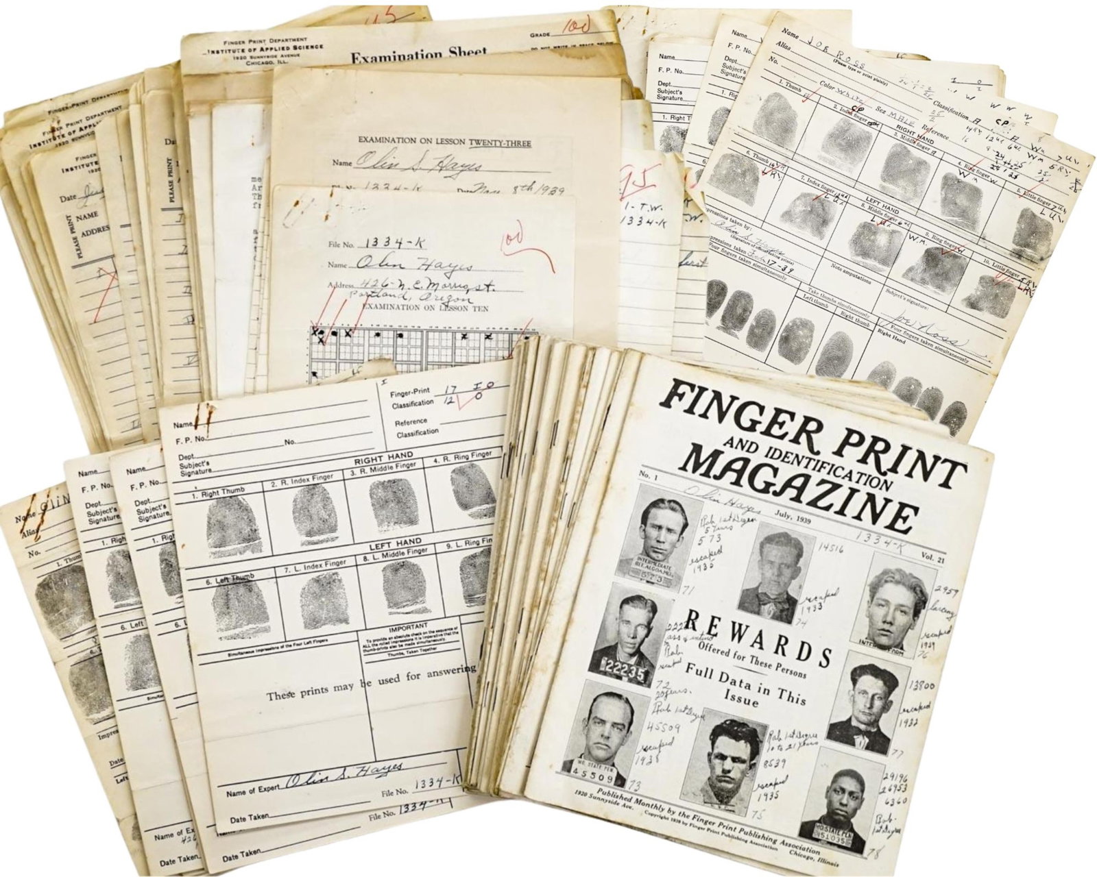 Incredible Fingerprint Archive from Portland Police Dept! - A Unique Group!: Crime Archive Portland and Hillsboro, OR, ca. 1930's - 1940's Incredible Fingerprint Archive from Portland Police Dept! - A Unique Group! Archive An extensive archive of fingerprint training and ident
