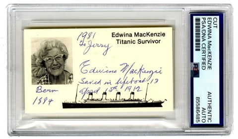 Titanic Survivor Edwina MacKenzie "saved in lifeboat 13" Signed Photo & Image of the Ship, PSA