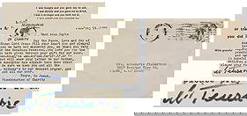 Mother Teresa Signed Letter, "please pray for us and all our poor": Mother TeresaBronx, NY, June 12, 1976Mother Teresa Signed Letter, "please pray for us and all our poor"TLSMother Teresa (1910-1997). Typed Letter Signed, "M Teresa mc," 1p, in blue felt-tip, on a Miss