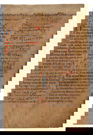 Medieval Catholic Liturgical with Illuminated Gregorian Chant on Parchment: Medeival Catholicismn.p., ca. 15th CenturyMedieval Catholic Liturgical with Illuminated Gregorian Chant on ParchmentOtherCatholic liturgical manuscript page made of parchment, featuring illuminated in