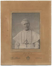 Pope Saint Pius X Signed Photo on Papal Mat: Pope Pius Xn.p., n.d.Pope Saint Pius X Signed Photo on Papal MatSigned photographPope Pius X (1835-1914). Official photographic portrait of Pope Pius X in his papal regalia, presented mounted on matti