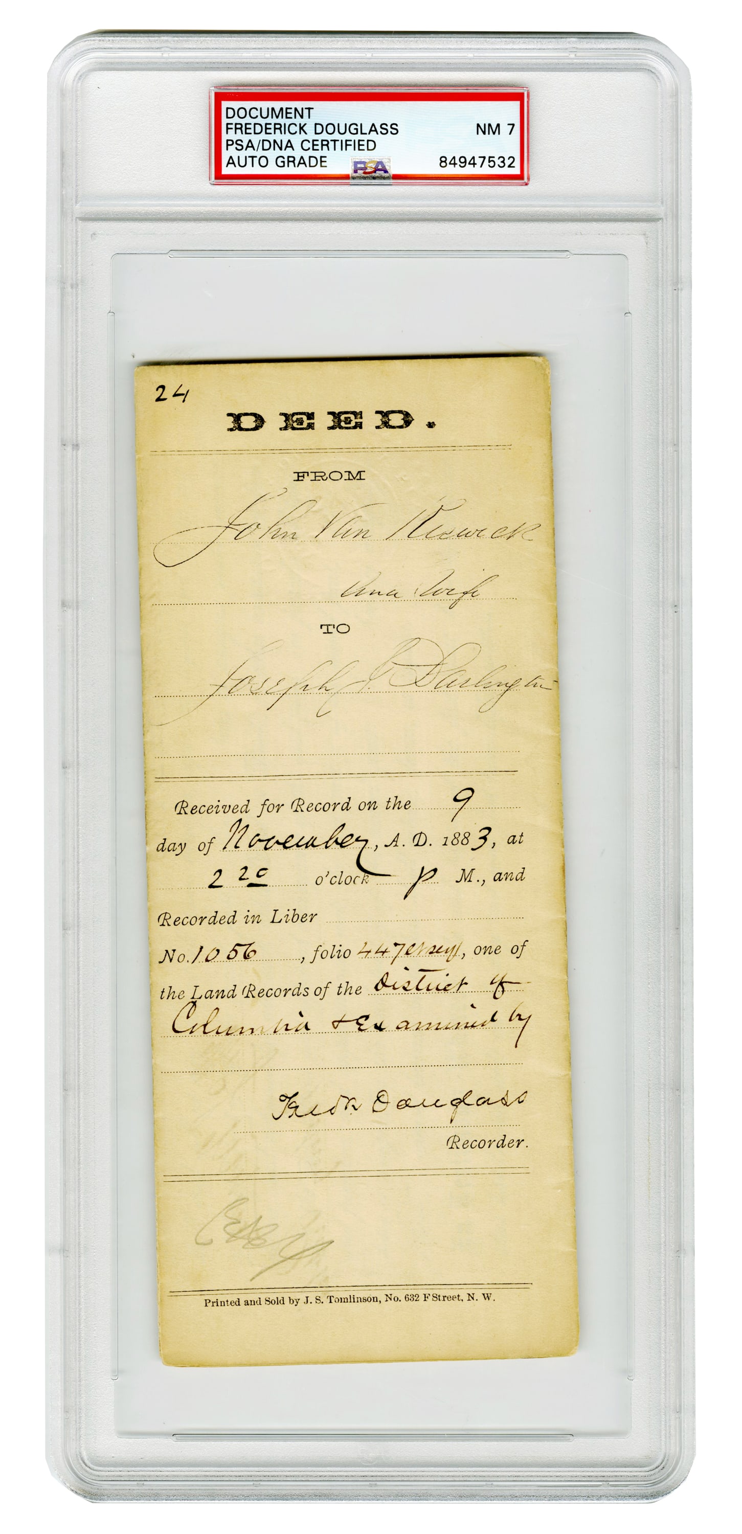 Frederick Douglass Signed Deed, PSA Slabbed NM 7 (1 of 2)