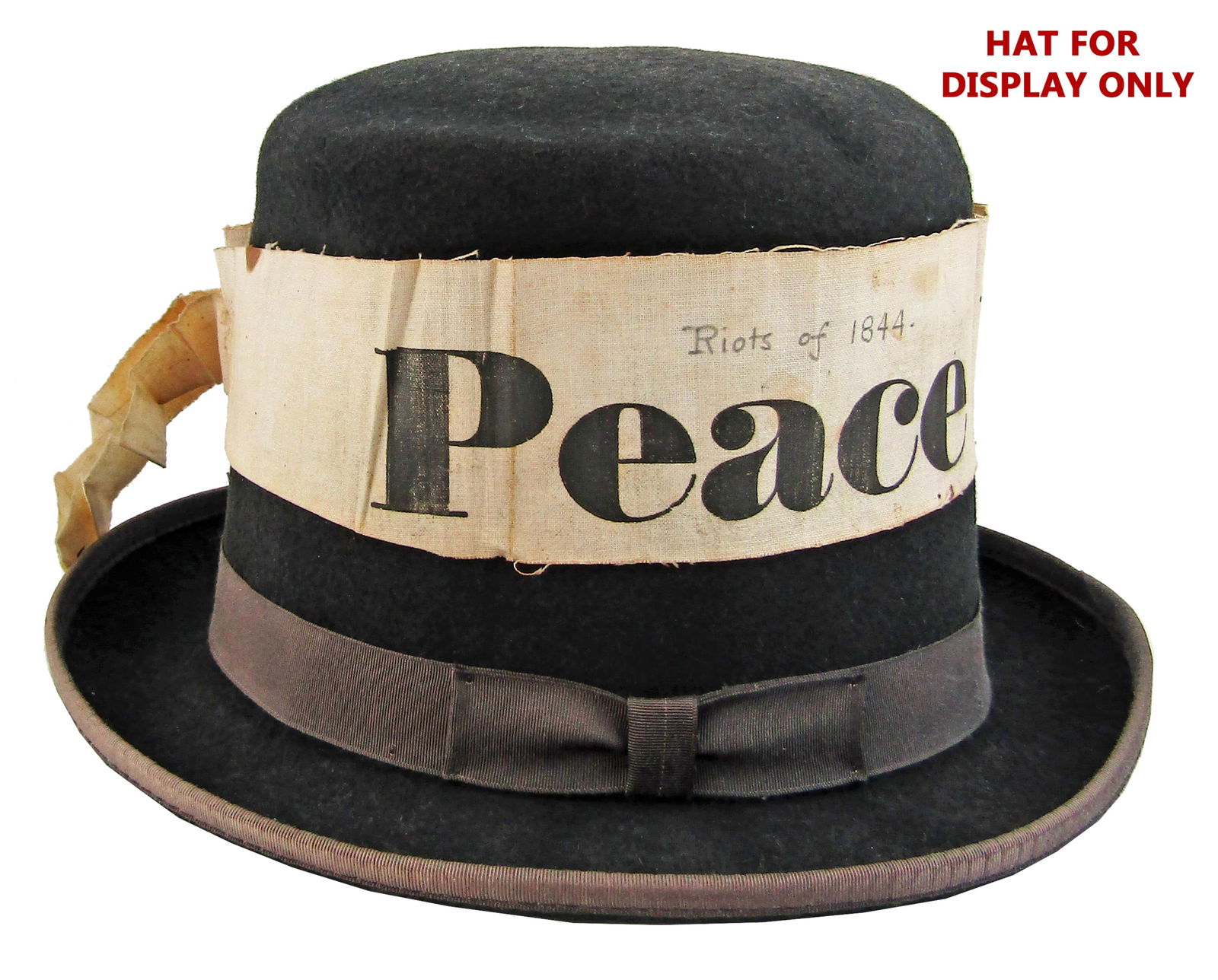1844 Philadelphia Nativist Riots "Peace Police" Hat Badge: Philadelphia Nativist Riots[Philadelphia, PA], ca. May - July 18441844 Philadelphia Nativist Riots "Peace Police" Hat BadgeOtherA hat badge printed "Peace Police" in black bold typeface at the center