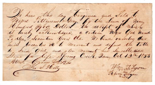 Tennessee Couple Sells a Slave to Merchants for $900