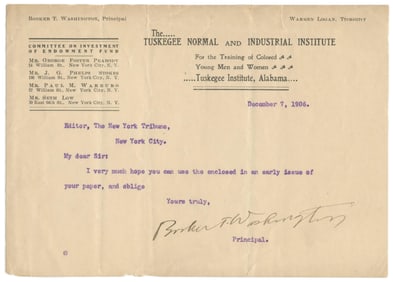 Booker T. Washington Submits a Piece to the New York Tribune