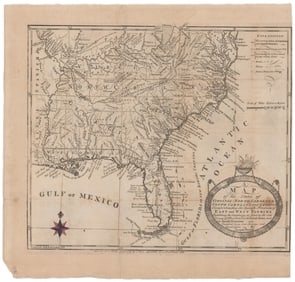 1788 Map of Southeastern United States & Spanish Provinces of East & West Florida