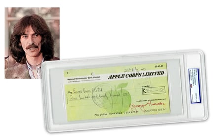 George Harrison Signed Apple Records Check, PSA GEM MT 10!