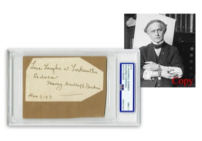 Harry "Handcuff" Houdini PSA MINT 9 Autographed Quote: "Love Laughs at Locksmiths"