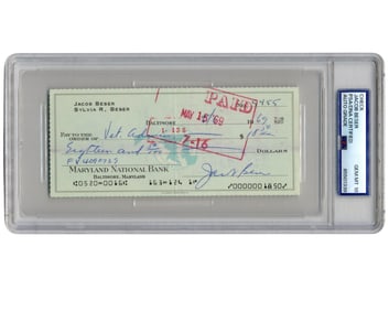 Jacob Beser Signed Check Gem Mint 10! Only Man To Fly Both Atomic Missions