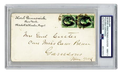 George A. Custer PSA MINT 9 Boldly Signed Envelope Addressed To "Mrs Genl Custer"