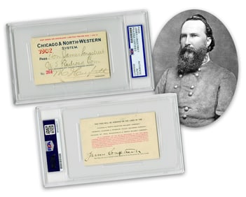 James Longstreet Signed Railroad Pass, PSA Encapsulated