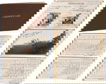 WAR JFK Military Aide Godfrey McHugh's WWII Flight Book Signed 47 Times!