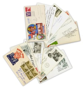 U.S. Admirals & Generals Lot of 10 Signed Covers, 16 Signatures: Tibbets, Vandergrift, Eaker & More!