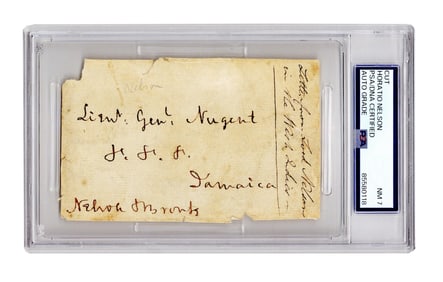 Horatio Nelson PSA NM 7 Signed & Endorsed Wrapper Addressed to Jamaican Gov.