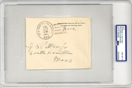 G.S. Patton War-Dated Signature & Free Frank, PSA NM-MT 8