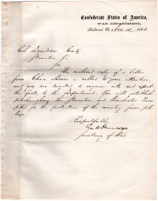 Confederate Secretary of War Randolph Directs Colonel in Staunton, Virginia, to Protect Local
