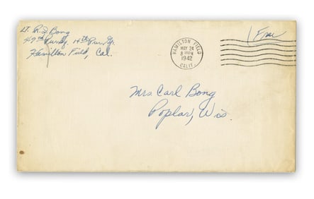 Richard Bong Signed & Hand Addressed Envelope to His Mother