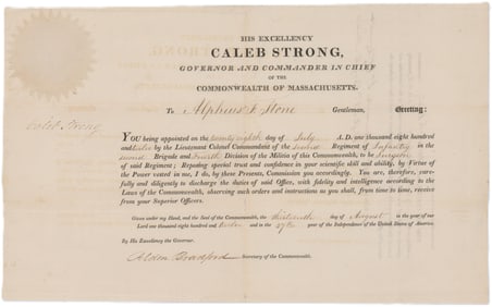 War of 1812 Surgeon's Commission Signed by Caleb Strong