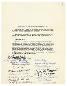 (11) U.S. Generals Sign U.S. Declaration Of War On Germany Souvenir Typescript