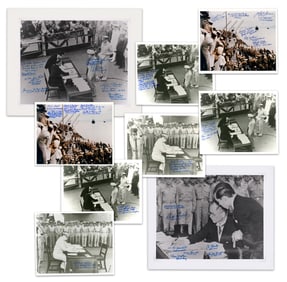 (9) Signed Japanese Surrender Photos Aboard U.S.S. Missouri, 30+ Signatures: Aviators, Pearl Harbor