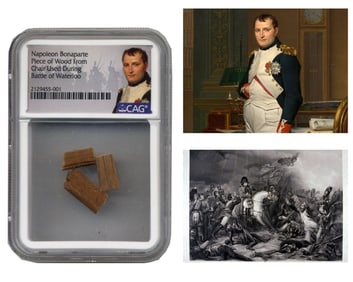 Rare Wood Fragments From Napoleon's Chair, Used During Battle of Waterloo, CAG Encapsulated