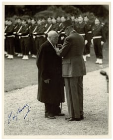 Charles de Gaulle Signed Photo of the Awarding of Winston Churchill the Order of Liberation!