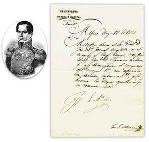 Antonio López de Santa Anna Signed Military Appointment as President