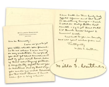Willa Cather ALS to Catholic Priest: "You made me more homesick for the West than I have been…