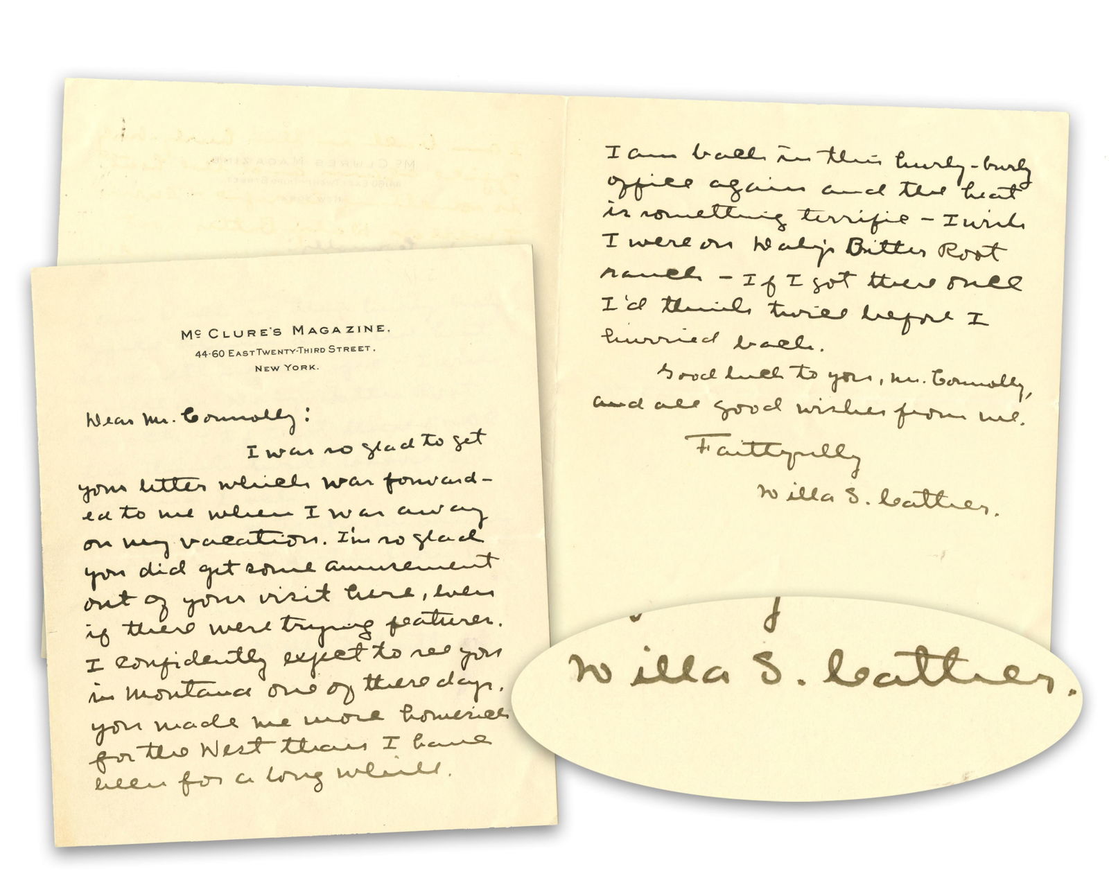 Willa Cather ALS to Catholic Priest: "You made me more homesick for the West than I have been… (1 of 3)