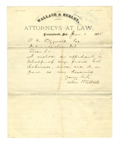 Lew Wallace, 'Ben-Hur' Author, ALS as Attorney Sending Affidavit