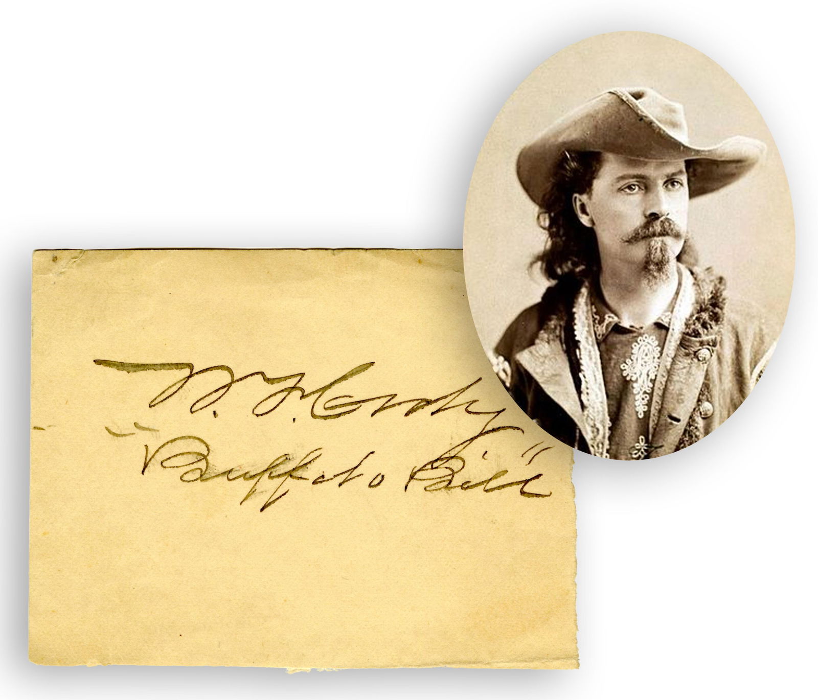 William Cody "Buffalo Bill" Signed Clip: William Codyn.d., n.p.William Cody "Buffalo Bill" Signed ClipSigntureWilliam Frederick "Buffalo Bill" Cody (1846-1917) Signature "W.F. Cody "Buffalo Bill" on clip of paper cut from a larger sheet. 1p,