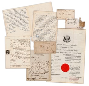 19th C. Political Notables Dealer's Lot of 7 Letters & Ephemera: T. Corwin, R. Johnson, A. V. Brown