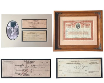 Thomas Edison Family Financial Docs! 2 Signed Checks & Stock Cert!
