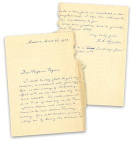 Hendrik Lorentz ALS to Manhattan Project Administrator G. Pegram on Giving Guest Lecture