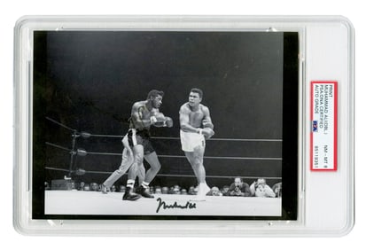Muhammad Ali NM-MT 8 Dual Signed Print, Ali Vs. Patterson 1965 PSA Slabbed 8
