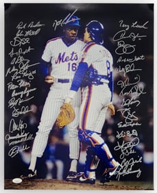 New York Mets 1986 World Series Huge Photo Signed By 31 Players! Strawberry, Gooden, Mookie Wilson,
