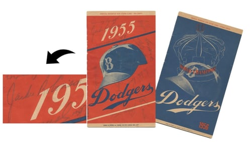 Jackie Robinson Signed Dodger Program with LOA by PSA, Also Signed by Other Brooklyn Dodgers & Bonus