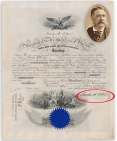 Chester Arthur - As President - Signed Naval Appointment Document