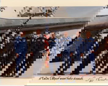 George H.W. Bush Celebrates with Discovery Crew, First Flight After Challenger Disaster, Restoring