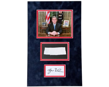 George W. Bush Signed Display w/ Worn Shirt. Ex-Sutton, Bush White House Valet!