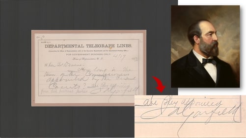 James Garfield Signed Telegraph 1880, His Last Term in House Before Being Elected President