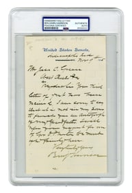 Benj. Harrison Responds to Request for Wm. H. Harrison's Autograph, PSA Encapsulated