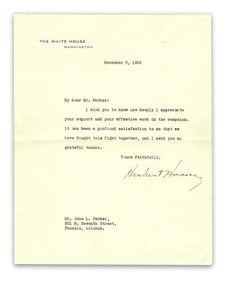 Herbert Hoover TLS on Failed Reelection: "we have fought this fight together"