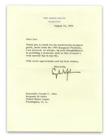 Lyndon Johnson TLS Accepting Commemorative Gavel Made From 1965 Inaugural Platform, JSA Authentic