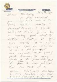 JFK Assassination: Extraordinary ALS from JFK's Sister Eunice on the Opening of the Museum in Dallas